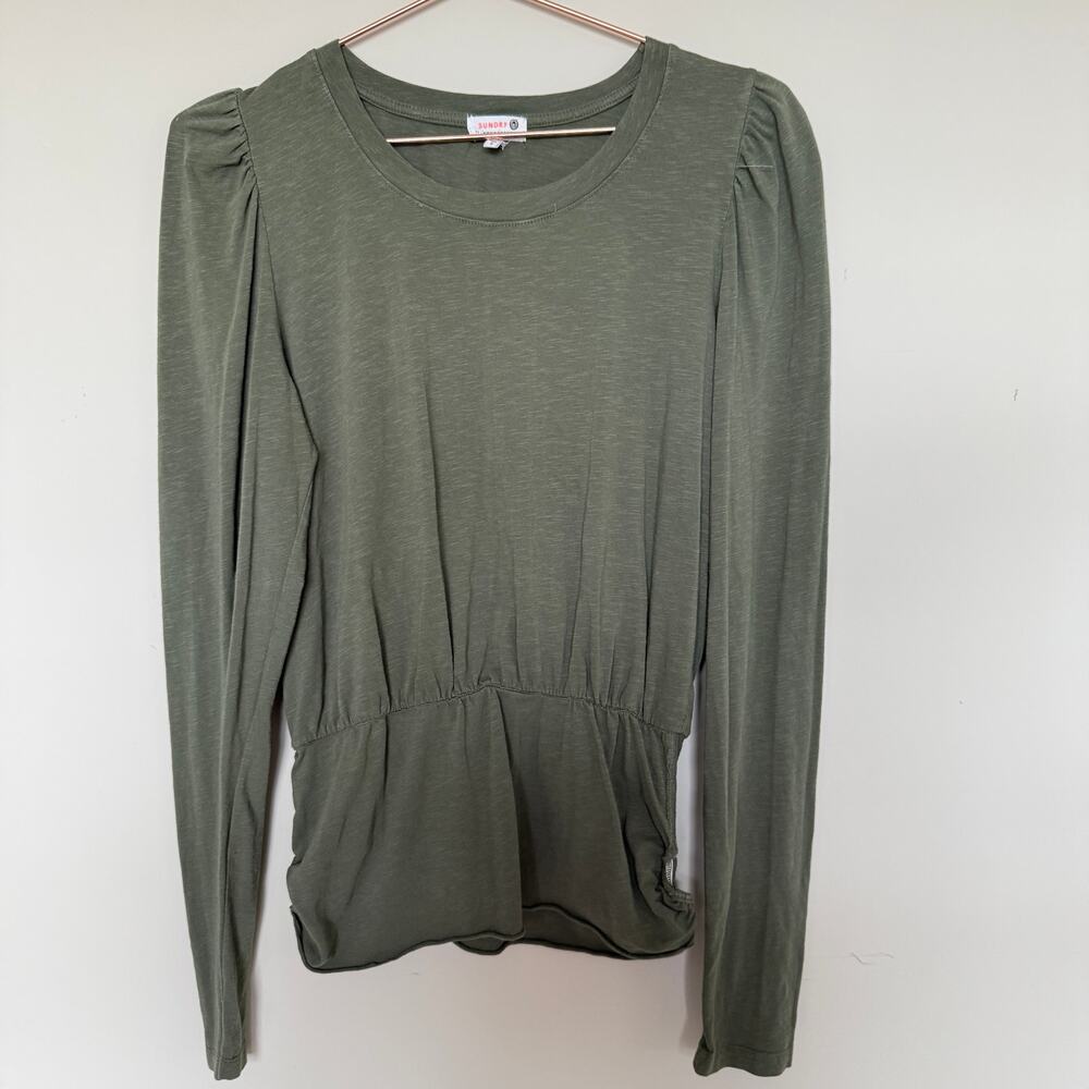 Anthropologie Sundry Womens Top Size 3 Large Green Ruched Capsule Minimalist